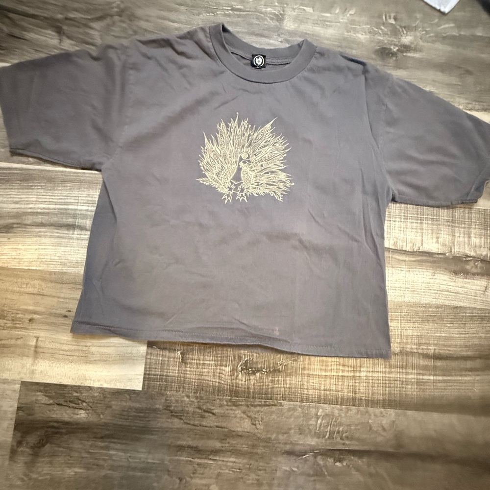 Gray Kids Shirt with Peacock Design